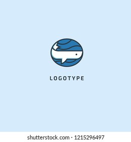 Fish silhouette logo. Vector abstract minimalistic illustration fishing. Whale icon. Aquarium, pet shop, marina, vector flat style logotype modern.