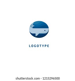 Fish silhouette logo. Vector abstract minimalistic illustration fishing. Whale icon. Aquarium, pet shop, marina, vector flat style logotype modern.
