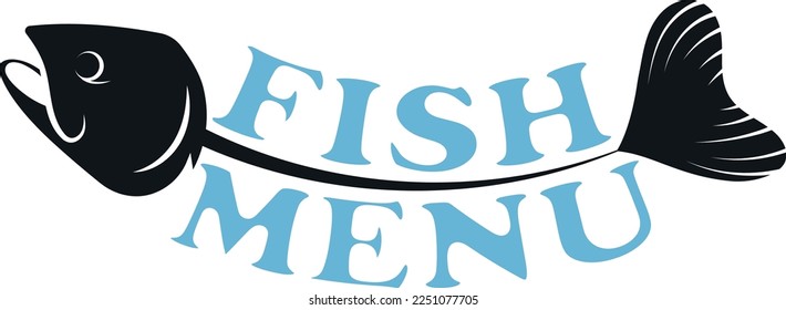 Fish silhouette and fish menu text. Design for fish dishes menu