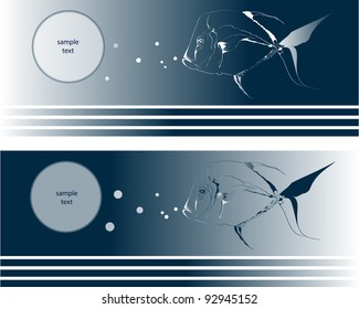 fish silhouette on visit card on dark background 