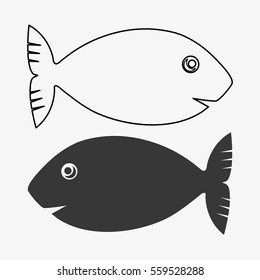 FISH silhouette and outline illustration vector