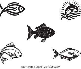 Conjunto de silueta de pescado; Vector editable