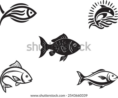 Fish silhouette set; editable vector