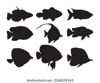 Fish silhouette set stencil templates decals for design