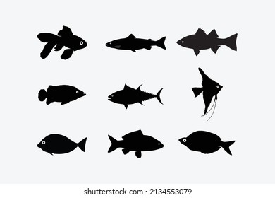 Fish Silhouette Set, Fish Vector Silhouette