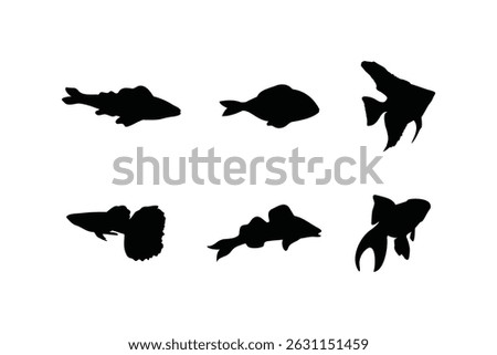 Fish Silhouette Set Vector Illustration Isolated on White Background for Marine and Aquatic Themed Designs