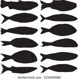 Fish silhouette set vector image.Cartoon sharks comic shark animals scary jaws vector image.Silhouettes fish sea life marine life vector image.Sea life icons set vector image.Black silhouettes 