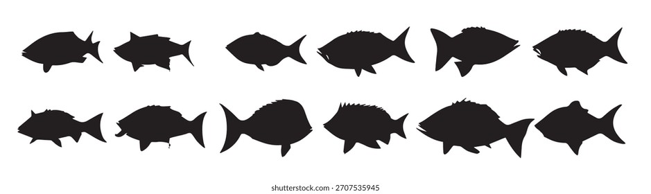 fish silhouette set in white background 