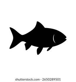 Fish Silhouette Swimming Isolated on White Background