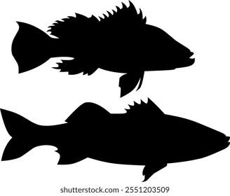 Fish silhouette vector art black and white