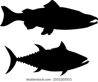 Fish silhouette vector art black and white