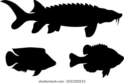 Fish silhouette vector art black and white