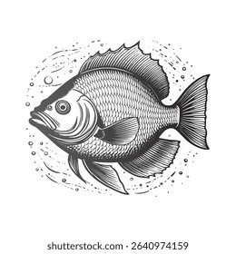 Fish silhouette vector art icon isolated on white, vector illustration