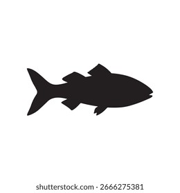 Diseño plano de la ilustración del Vector de la silueta del pez en el fondo blanco