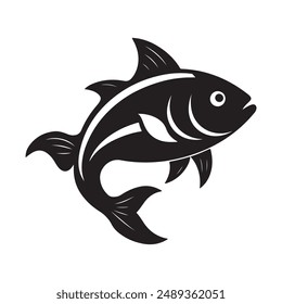 Ilustración vectorial de silueta de pez sobre fondo blanco.