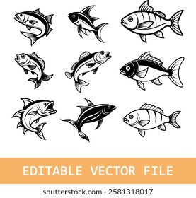  fish silhouette vector illustration set