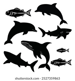 fish silhouette vector illustration,set of fish silhouettes - vector illustration, fishing