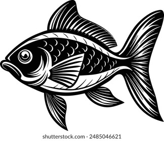 Fish silhouette vector on white background.