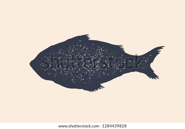 魚 シルエット ビンテージロゴ レトロな印刷物 肉屋のポスター 魚のシルエット 肉ビジネス 肉屋用のロゴテンプレート 黒い白いシルエット魚 ベクターイラスト のベクター画像素材 ロイヤリティフリー