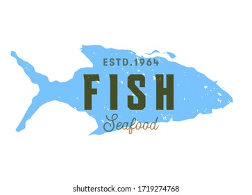 Fischsilhouettede-Schild, Vektorsymbol, Etikett des Meeresfrüchte-Restaurants, Menü-Abzeichen auf dem Lebensmittelmarkt