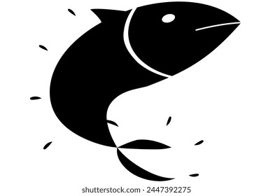 Siluetas de peces, fondo abstracto. pintado a mano Peces negros y aislados. Fondo blanco. Dibujos animados de animales acuáticos. Diseño gráfico de pescado o atún.