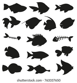 Fish silhouettes - big vector set, isolated on white background