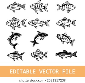 Fish silhouettes Clipart Design, set of  Shark Vector illustration