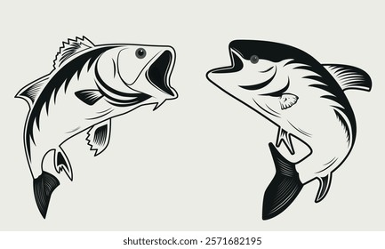 Fish Silhouettes in Dramatic Jump with white background A Minimalist Fish Vector Illustration