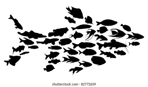 fish silhouettes isolated on white background