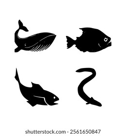 Fish Silhouettes on white background.