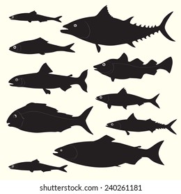 Fish silhouettes set made in vector. Cool design elements perfect for any business related to the fishing or seafood industry. 