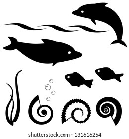 Fish silhouettes vector set 1