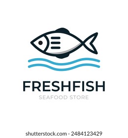 Fish with a simple design and blue water stripes underneath. This design is suitable for shops that sell fresh marine products. 