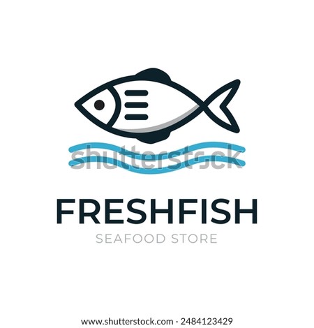 Fish with a simple design and blue water stripes underneath. This design is suitable for shops that sell fresh marine products. 