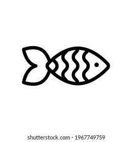 Fisch, einfaches Symbol. Schwarz-Linearsymbol mit bearbeitetem Strich auf weißem Hintergrund