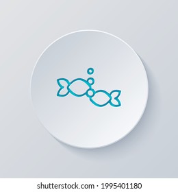 Pescado, icono simple. Cortar círculo con capas grises y azules. Estilo de papel