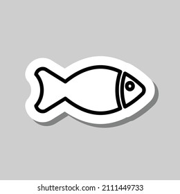 Fish simple icon. Flat desing. Sticker with shadow on gray background.ai