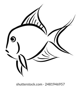 Icono de pez simple. Esbozo dibujado a mano de contorno de Ilustración vectorial en blanco y negro. Línea de arte. Estilo grabado.