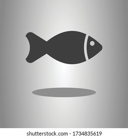 Fish simple icon with shadow. Flat desing