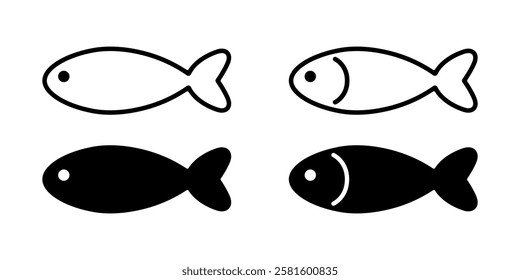 Fish simple icons collection. Stylized black fishes on white background.