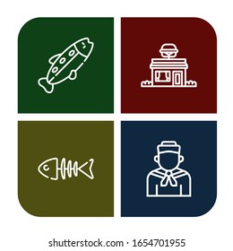 fish simple icons set. Contains such icons as Trout, Restaurant, Fish bone, Sailor, can be used for web, mobile and logo