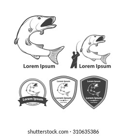 fish simple illustration, fishing emblems, design elements and templates