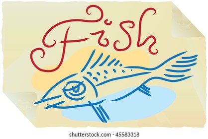 fish simple yellow paper label