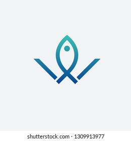 Fish Single line with Letter W vector