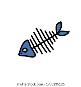Fish skeleton bones food logo icon sign Hand drawn Doodle cartoon style design Fashion print for clothes apparel greeting invitation card badge banner poster flyer book menu websites