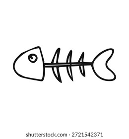 Esqueleto de pez línea de dibujos animados dibujado a mano