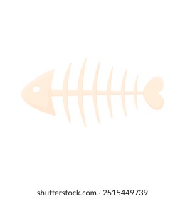 Fish skeleton in cartoon style on a white isolated background. Fisherman's trophy. Beautiful cute fish skeleton. Cat food symbol