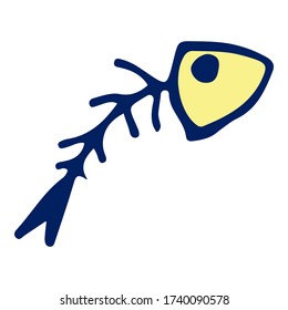 Fish Skeleton Colored Doodle Sketch Isolated Object. Vector Illustration on White Background. Card For Print, Web, App, Game.