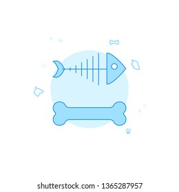 Fish Skeleton, Dog Bone Flat Vector Icon. Pet and Pet Supply Illustration. Light Flat Style. Blue Monochrome Design. Editable Stroke. Adjust Line Weight.