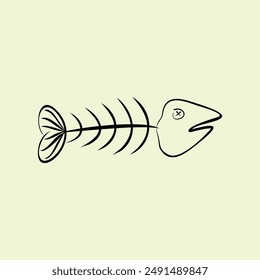 Fish skeleton doodle drawing. vector illustration design. Suitable for t-shirt, sticker, mascot, etc. Eps. 10